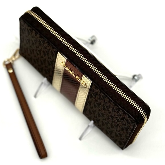 Michael Kors Large Continental Wallet Wristlet Brown Multi - Picture 7 of 10